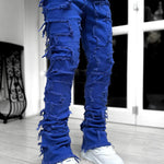 Men Trousers Individual Patched Pants Long Tight Fit Stacked Jeans For Mens Clothing