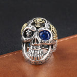 Men's Dominant Skull Sterling Silver Ring - Adjustable Open End, Minimalist Fashion