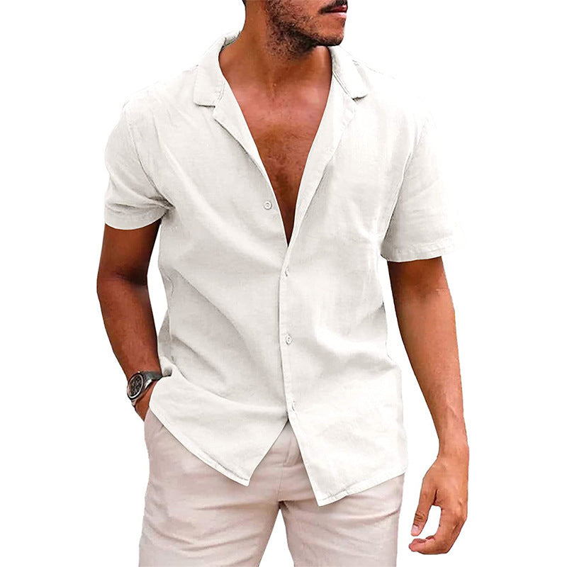 Men’s Casual Button-Down Shirt – Short Sleeve Linen Cotton Beach Shirt | Summer Tops Loose Fit Comfortable Menswear