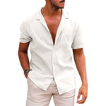 Men’s Casual Button-Down Shirt – Short Sleeve Linen Cotton Beach Shirt | Summer Tops Loose Fit Comfortable Menswear