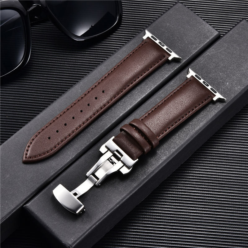 Premium Genuine Leather Apple Watch Strap 38-44mm - Butterfly Buckle & Cowhide