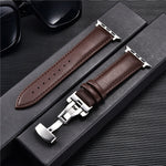 Premium Genuine Leather Apple Watch Strap 38-44mm - Butterfly Buckle & Cowhide