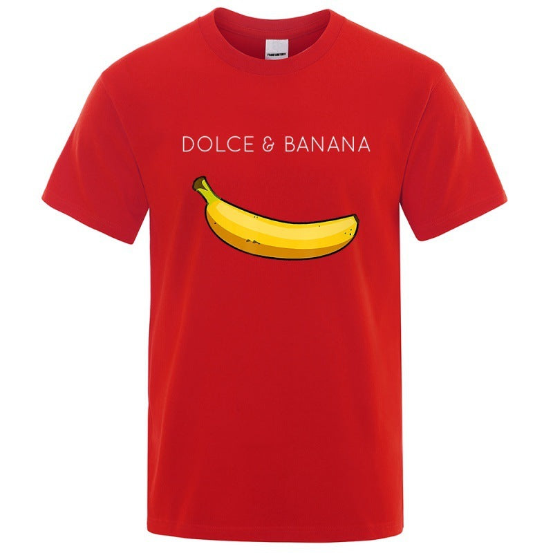 Dolce Banana Fashion Print Men’s T-Shirt – Trendy Short Sleeve Polyester Tee for Casual Streetwear