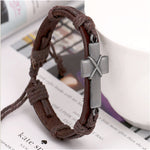 Vintage Brown Leather Cross Bracelet - Adjustable Cowhide & Alloy Men's Jewelry
