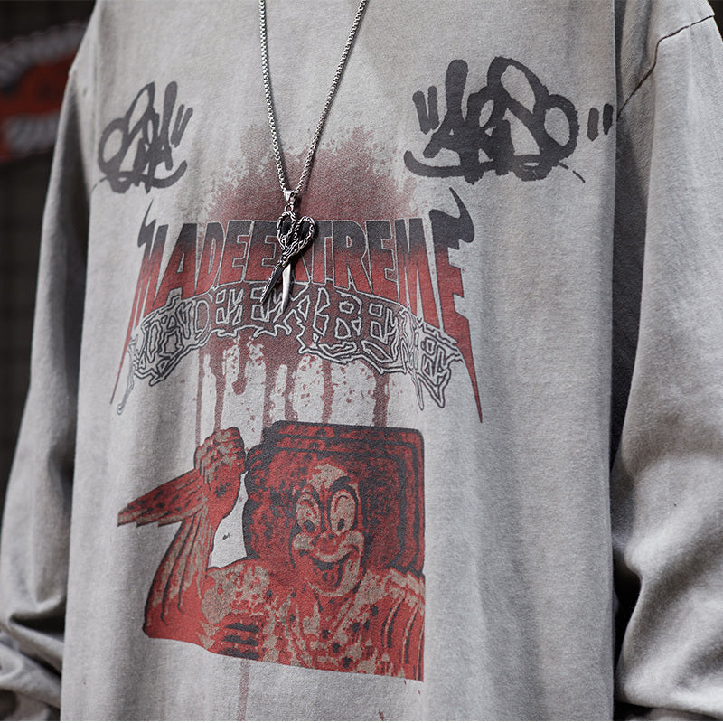 Vintage Long-Sleeved T-Shirt for Men Retro Cotton Tee Casual Graphic Vintage Style Top