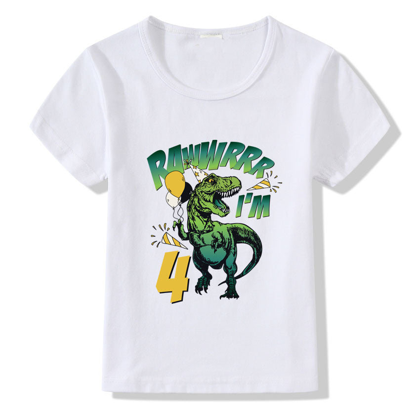 Children's Birthday T-shirt Numbers 1–9 | Kids Cartoon Print Short Sleeve Casual Polyester Tee