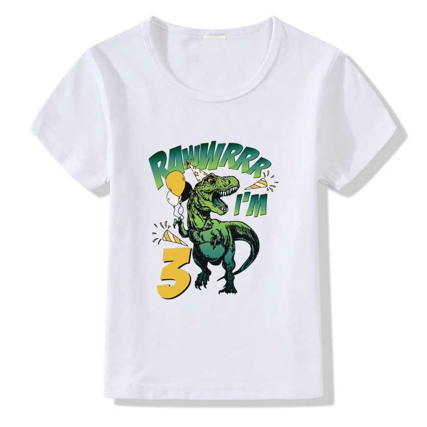 Children's Birthday T-shirt Numbers 1–9 | Kids Cartoon Print Short Sleeve Casual Polyester Tee