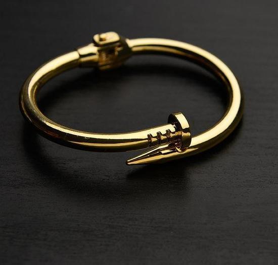 Modern Spring Nail Bangle Bracelet - Gold/Silver Stainless Steel Screw Design