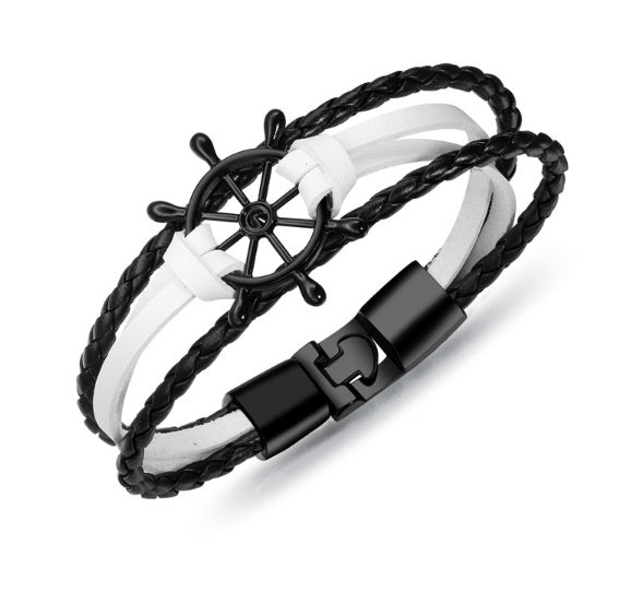Men's Leather & Zinc Alloy Charm Bracelet - Perfect Gift for Him (Husband/Dad/Son)
