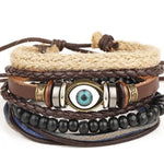 Men’s Fashion Beaded Leather Bracelet Anchor Charm Casual Wristband Adjustable Leather Zinc Alloy Bracelets