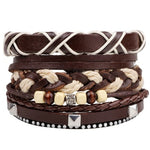 Men’s Fashion Beaded Leather Bracelet Anchor Charm Casual Wristband Adjustable Leather Zinc Alloy Bracelets