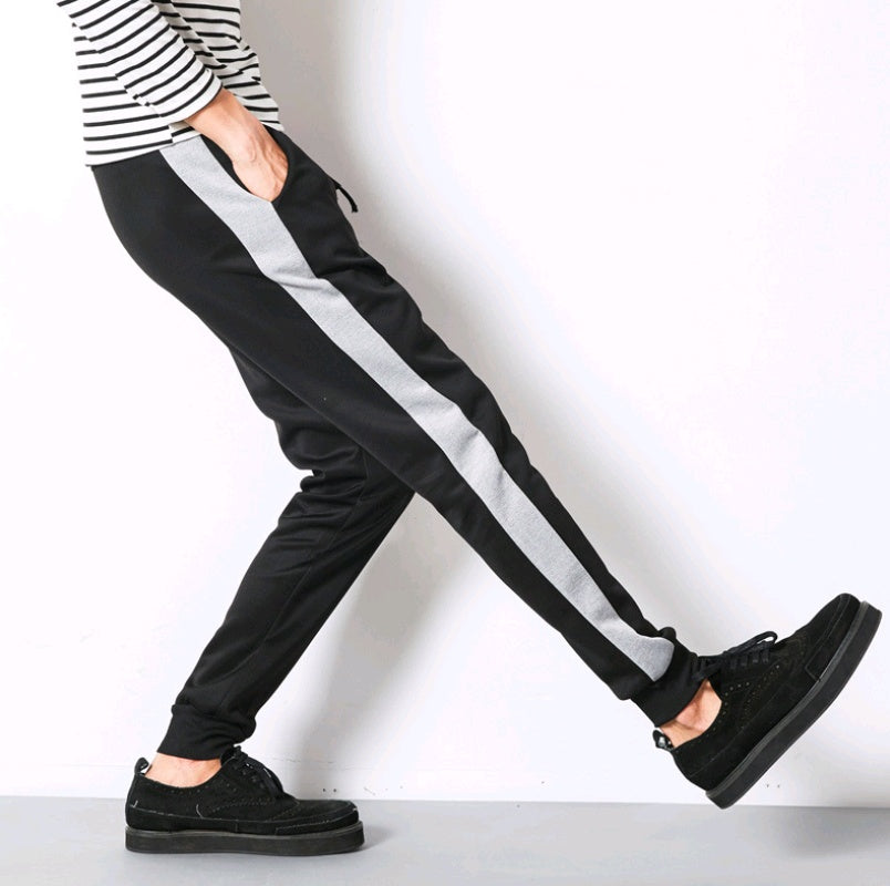 Men’s Casual Striped Harem Pants Slim Fit Pencil Pants Comfortable Cotton-Blend Trousers for Daily Wear