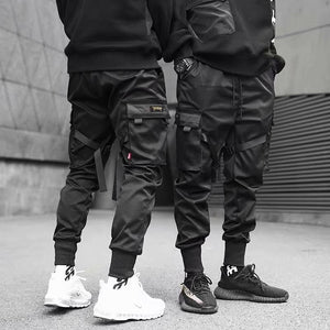 Ribbons Harem Joggers Men – Cargo Streetwear Pants, Hip Hop Cotton Track Pants with Pockets