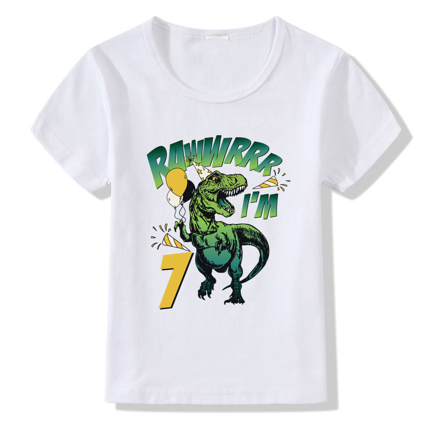 Children's Birthday T-shirt Numbers 1–9 | Kids Cartoon Print Short Sleeve Casual Polyester Tee