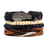 Men’s Fashion Beaded Leather Bracelet Anchor Charm Casual Wristband Adjustable Leather Zinc Alloy Bracelets