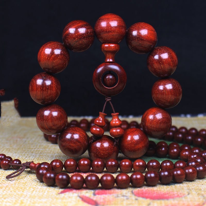 Handmade Red Sandalwood Buddhist Beads Bracelet - 20mm Mala for Meditation & Style