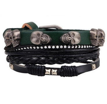 Men’s Fashion Beaded Leather Bracelet Anchor Charm Casual Wristband Adjustable Leather Zinc Alloy Bracelets