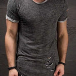 Ripped Short Sleeve T-Shirt for Men Slim Fit Distressed Tee Streetwear Summer Fashion Top