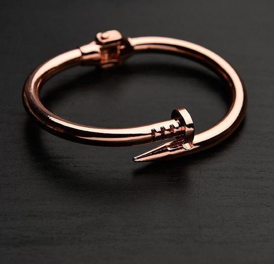 Modern Spring Nail Bangle Bracelet - Gold/Silver Stainless Steel Screw Design