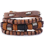 Men’s Fashion Beaded Leather Bracelet Anchor Charm Casual Wristband Adjustable Leather Zinc Alloy Bracelets
