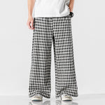 Summer Plus Size Chinese Style Cotton & Linen Plaid Pants | Loose Fit Breathable Trousers for Men
