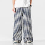 Summer Plus Size Chinese Style Cotton & Linen Plaid Pants | Loose Fit Breathable Trousers for Men