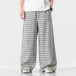 Summer Plus Size Chinese Style Cotton & Linen Plaid Pants | Loose Fit Breathable Trousers for Men