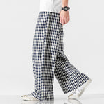Summer Plus Size Chinese Style Cotton & Linen Plaid Pants | Loose Fit Breathable Trousers for Men