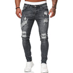 Men's Street Style Ripped Skinny Jeans Vintage Wash Slim Fit Denim Pants Distressed Pencil Jeans Casual Fashion Stretch Trousers