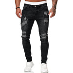Men's Street Style Ripped Skinny Jeans Vintage Wash Slim Fit Denim Pants Distressed Pencil Jeans Casual Fashion Stretch Trousers
