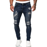 Men's Street Style Ripped Skinny Jeans Vintage Wash Slim Fit Denim Pants Distressed Pencil Jeans Casual Fashion Stretch Trousers