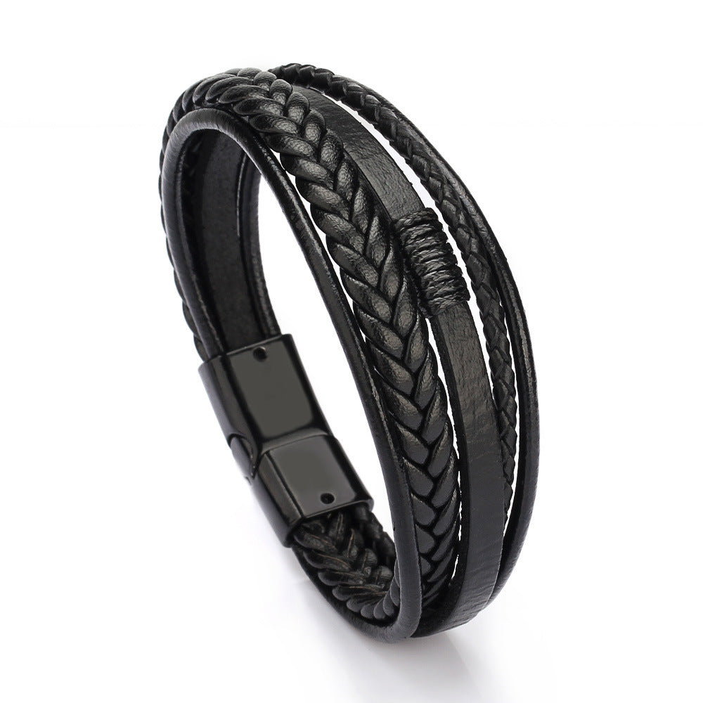Classic Men's PU Leather Bracelet - Magnetic Clasp, Korean & Retro Style Jewelry