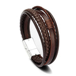 Classic Men's PU Leather Bracelet - Magnetic Clasp, Korean & Retro Style Jewelry