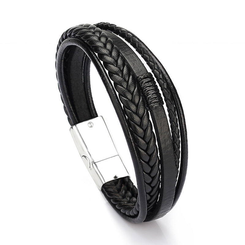 Classic Men's PU Leather Bracelet - Magnetic Clasp, Korean & Retro Style Jewelry
