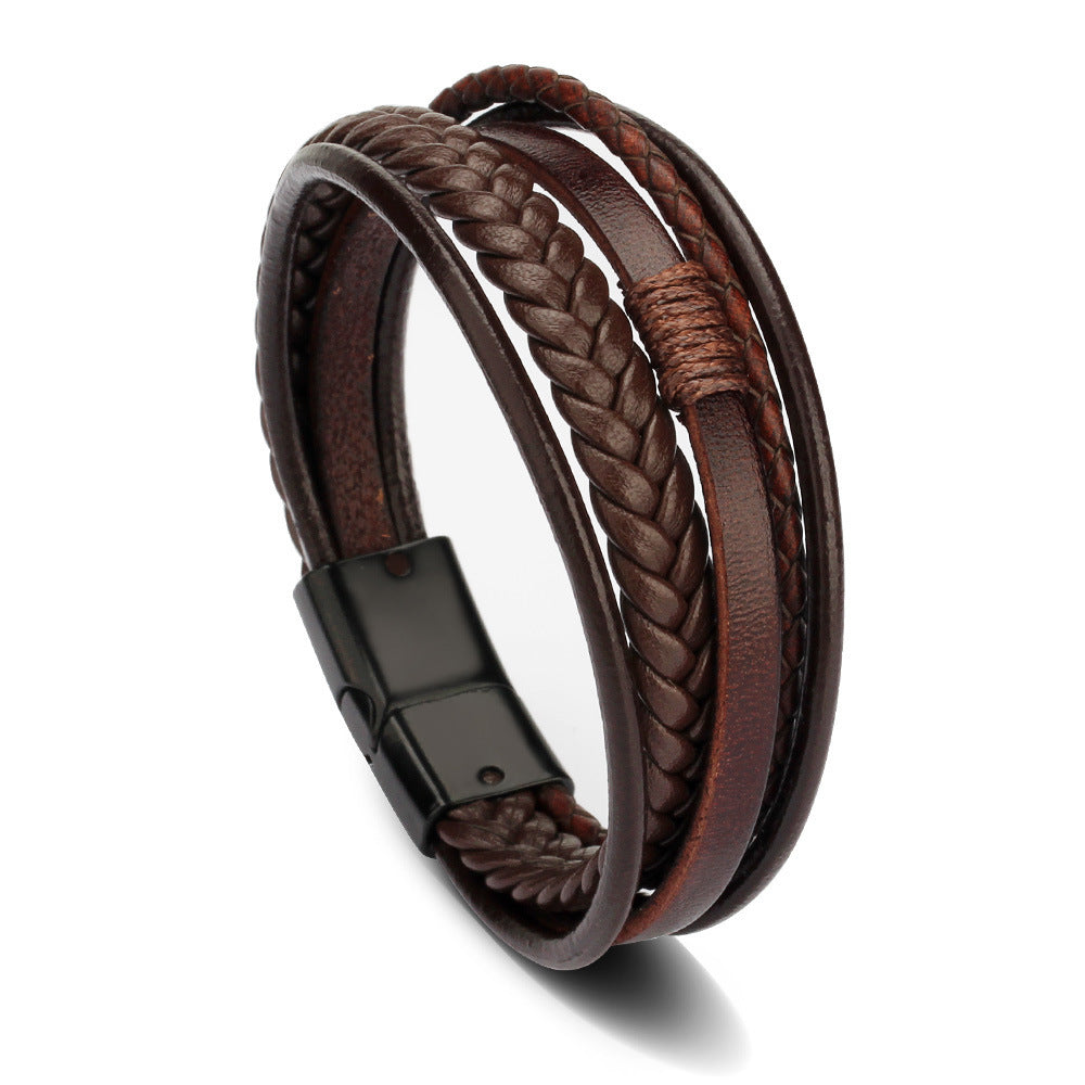 Classic Men's PU Leather Bracelet - Magnetic Clasp, Korean & Retro Style Jewelry