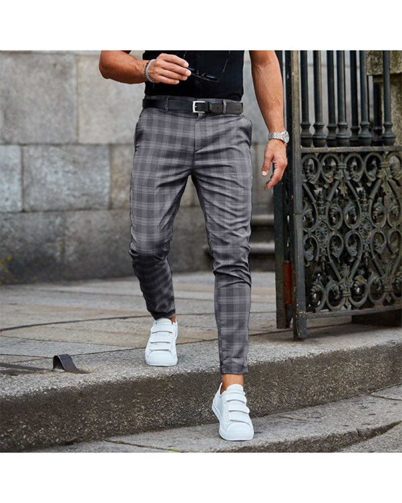 Plaid Print Men’s Casual Pants – Loose Thin Trousers with Pocket Decoration, Lightweight Workwear & Leisure Pants