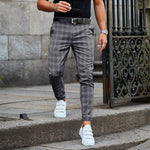 Plaid Print Men’s Casual Pants – Loose Thin Trousers with Pocket Decoration, Lightweight Workwear & Leisure Pants