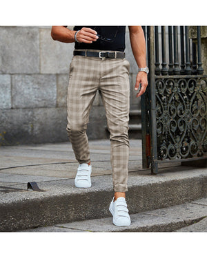 Plaid Print Men’s Casual Pants – Loose Thin Trousers with Pocket Decoration, Lightweight Workwear & Leisure Pants
