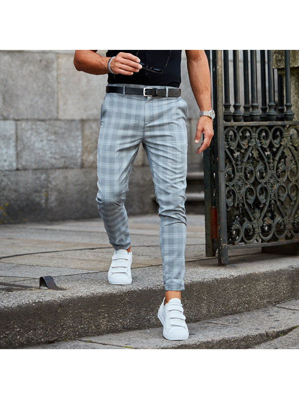 Plaid Print Men’s Casual Pants – Loose Thin Trousers with Pocket Decoration, Lightweight Workwear & Leisure Pants