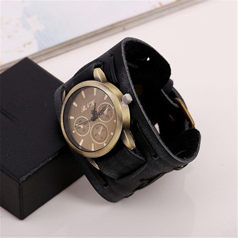 Retro Cowhide Punk Men’s Wrist Watch Vintage Leather Strap Antique Style Timepiece Classic Men’s Accessory
