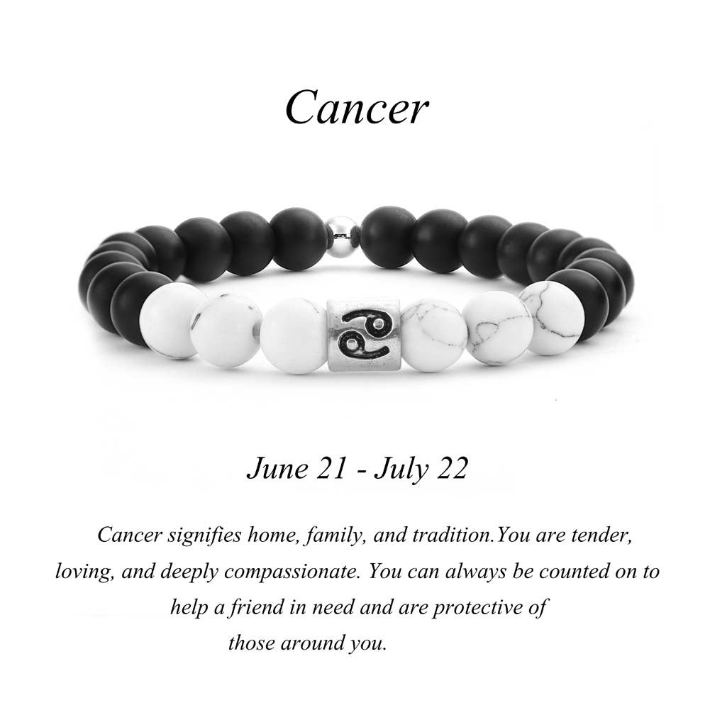 Frosted Black Agate & Turquoise Constellation Couple Bracelets - Zodiac Stone Gift