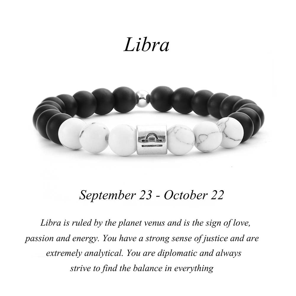 Frosted Black Agate & Turquoise Constellation Couple Bracelets - Zodiac Stone Gift