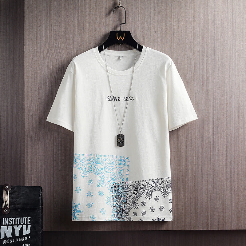 Men’s Loose Short-Sleeved T-Shirt Casual Half-Sleeve Round-Neck Tee Printed Youth Street Style Top