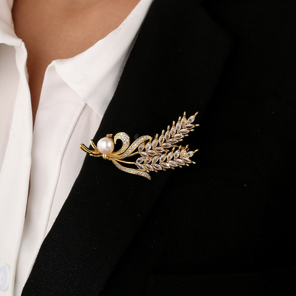 Elegant Wheat Style Brooch for Women Gold & Silver Plated Flower Pin Niche Fashion Accessory