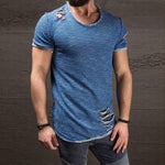 Ripped Short Sleeve T-Shirt for Men Slim Fit Distressed Tee Streetwear Summer Fashion Top