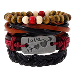 Men’s Fashion Beaded Leather Bracelet Anchor Charm Casual Wristband Adjustable Leather Zinc Alloy Bracelets