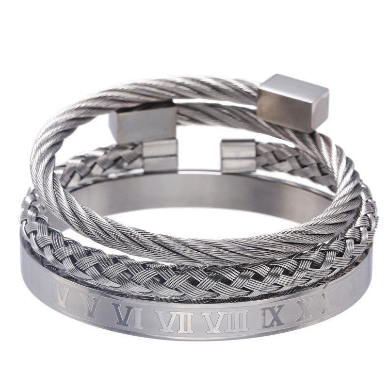 3-Piece Geometric Bracelet Set - Unisex Alloy Bangle & Chain Stack for Men & Women
