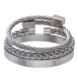 3-Piece Geometric Bracelet Set - Unisex Alloy Bangle & Chain Stack for Men & Women