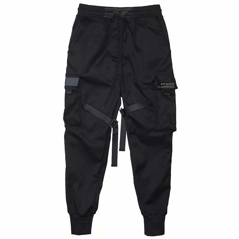 Ribbons Harem Joggers Men – Cargo Streetwear Pants, Hip Hop Cotton Track Pants with Pockets