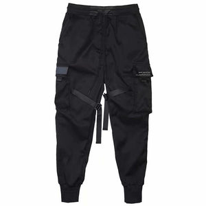 Ribbons Harem Joggers Men – Cargo Streetwear Pants, Hip Hop Cotton Track Pants with Pockets